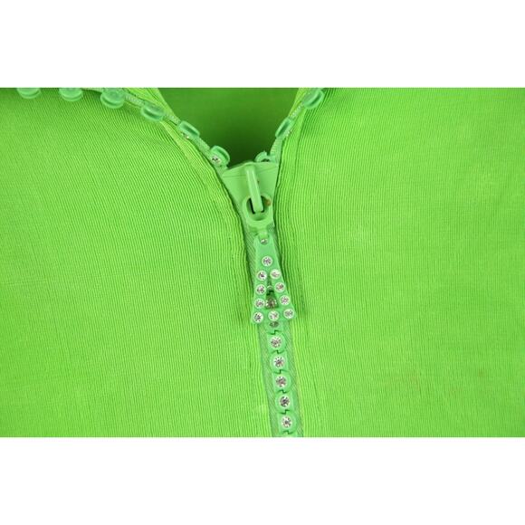 Vintage Small Shirt Y2K Clingy Rhinestone Lime Green Neon Rave Brat Maximalist - Picture 7 of 11